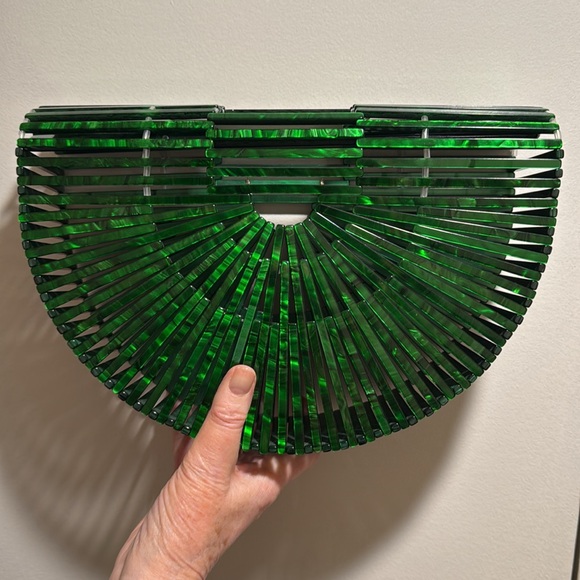 Green Marbled Acrylic Ark Fan Bag NWOT - Picture 3 of 5